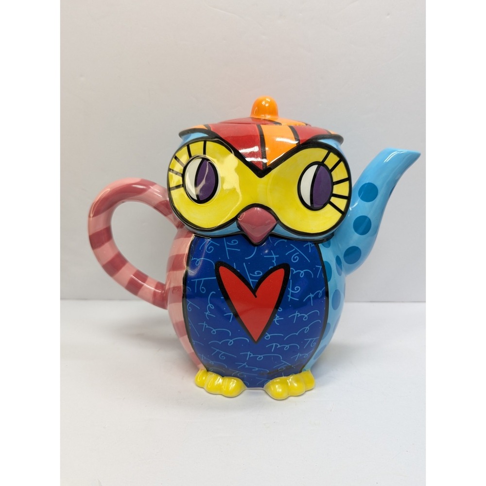 ROMERO BRITTO LARGE TEAPOT OWL